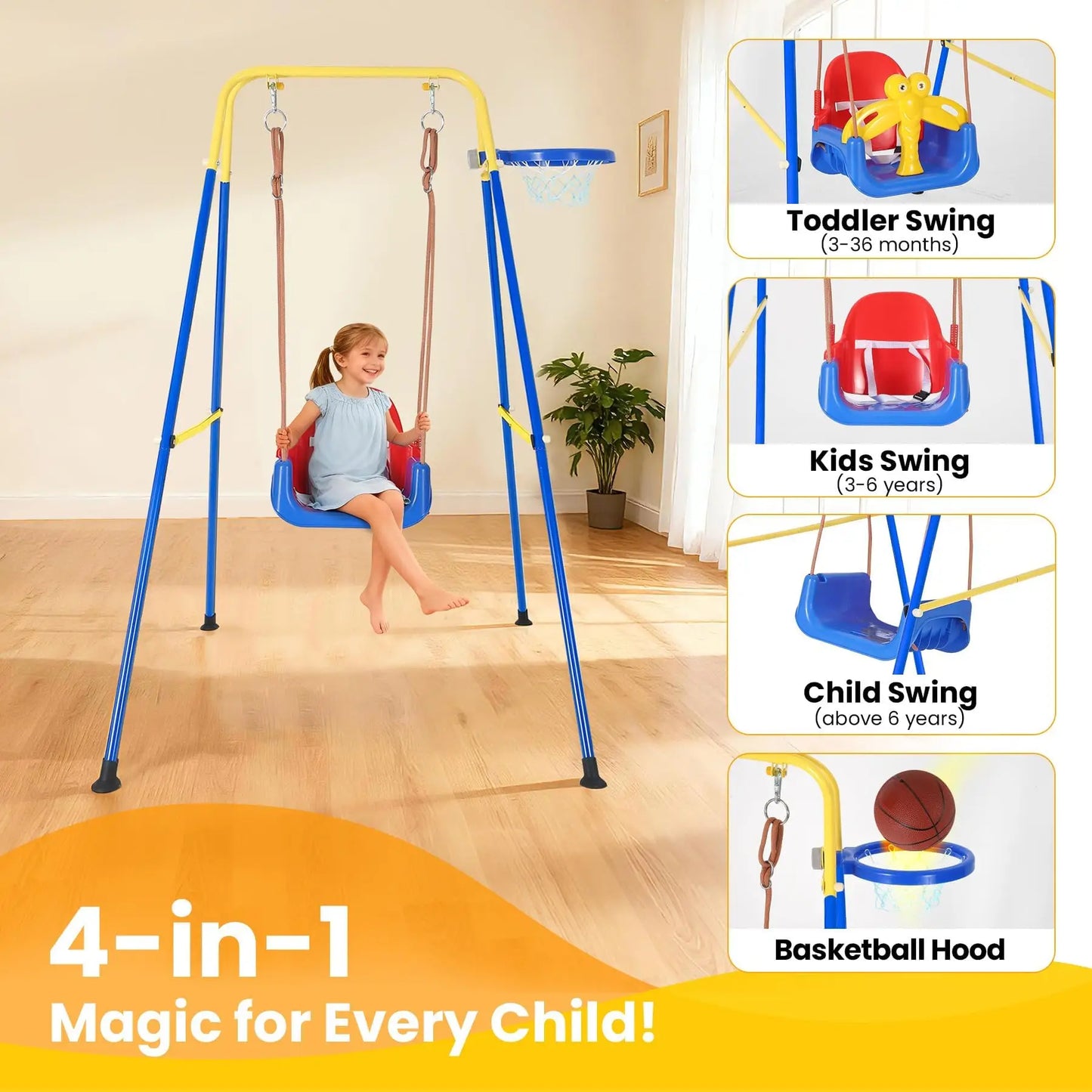 TWISTER.CK 4-in-1 Toddler Swing Set With Basketball Hoop