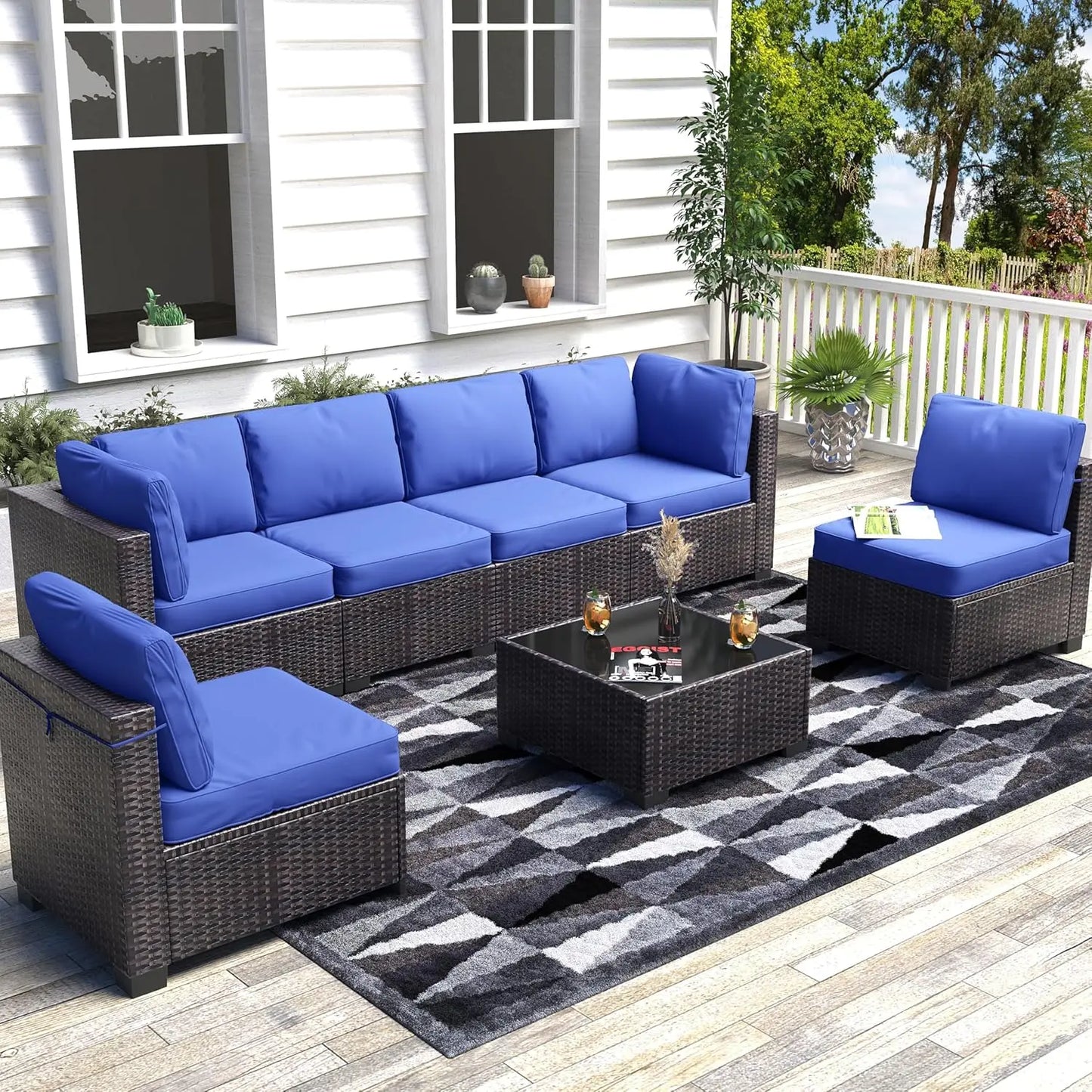 HobbyLane 7-Piece Modular Outdoor Furniture Set With PE Rattan