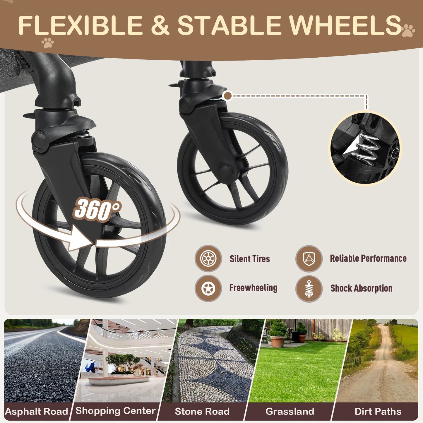 Portable Pet Stroller With Detachable Carrier For Medium Dogs