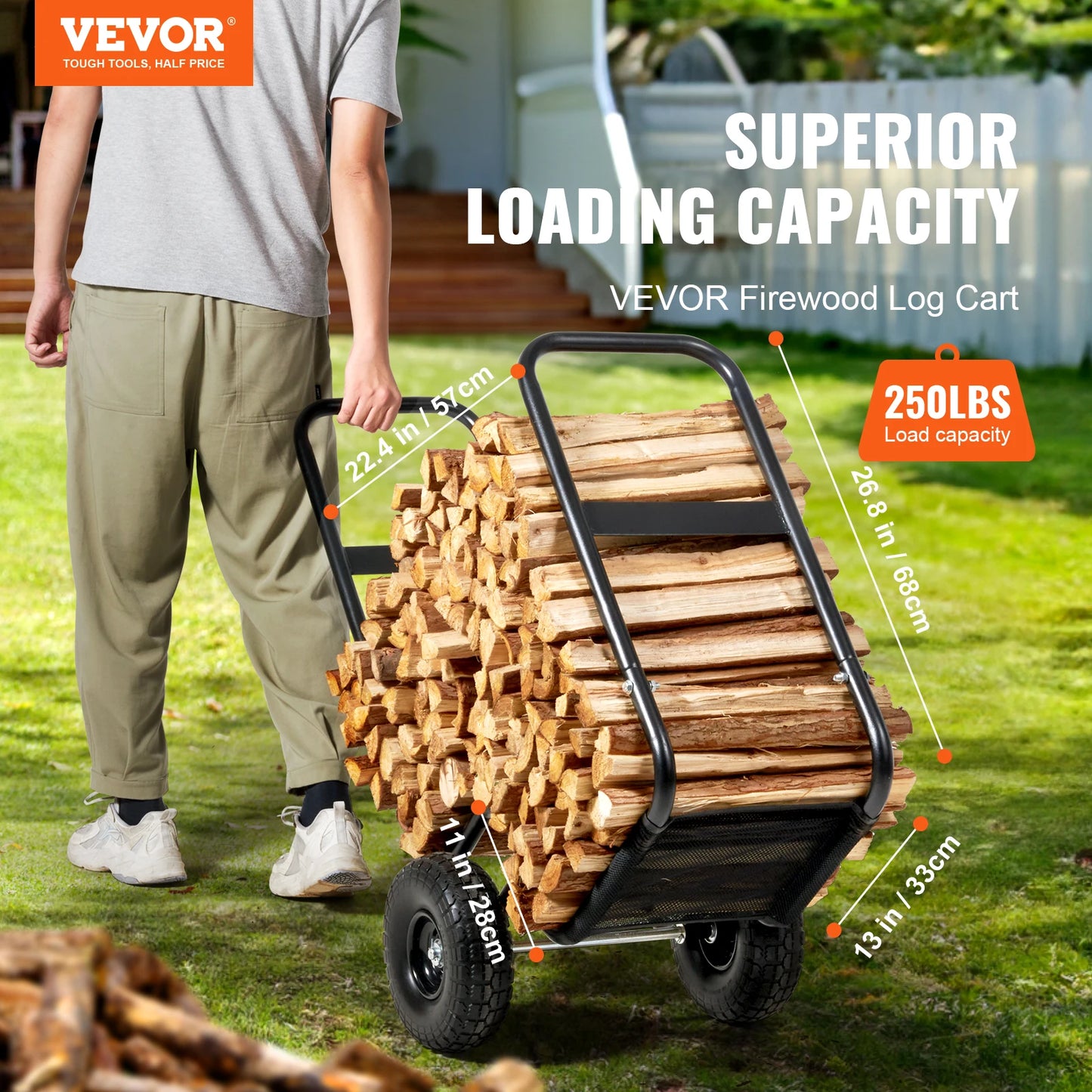 Firewood Log Cart with Wheels for Indoor Outdoor Use