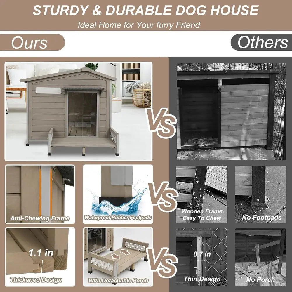 Outdoor Wooden Dog House With Porch And Metal Chew Protection