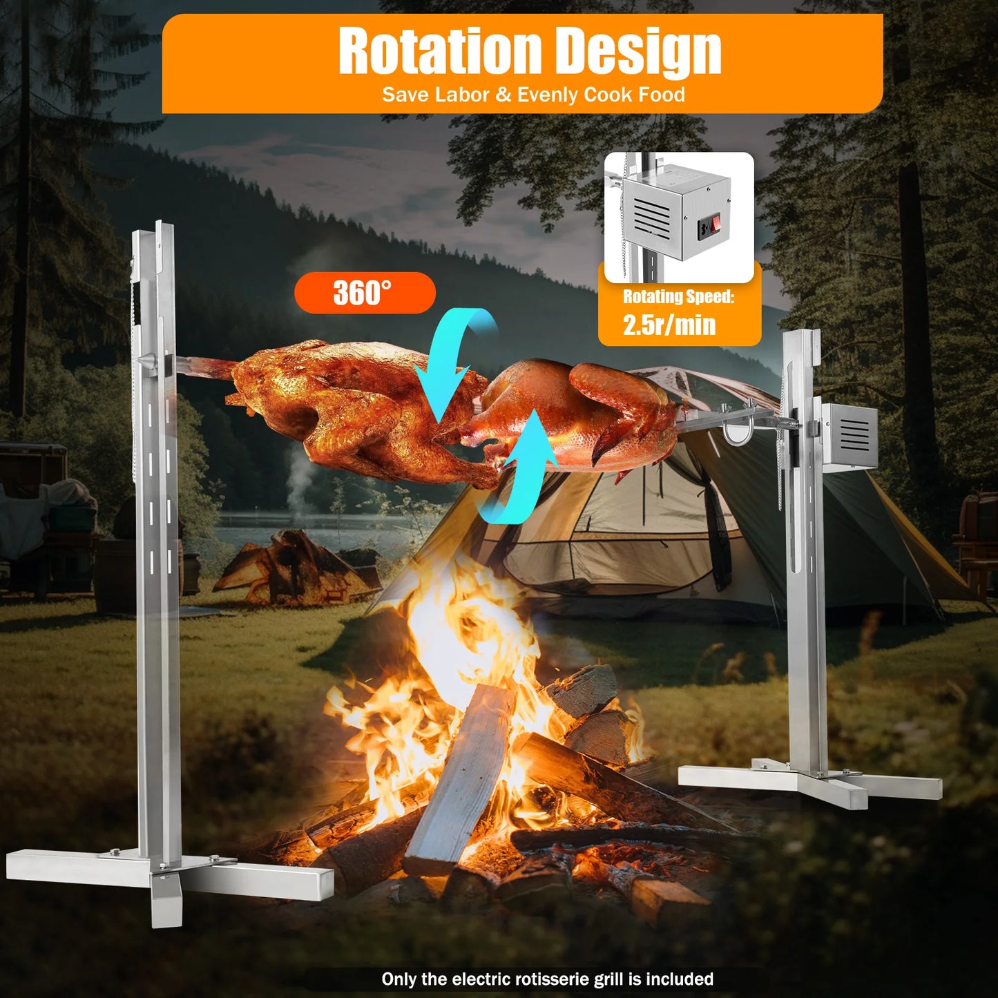 Automatic Stainless BBQ Rotisserie Grill Kit With Height Adjustable Stand