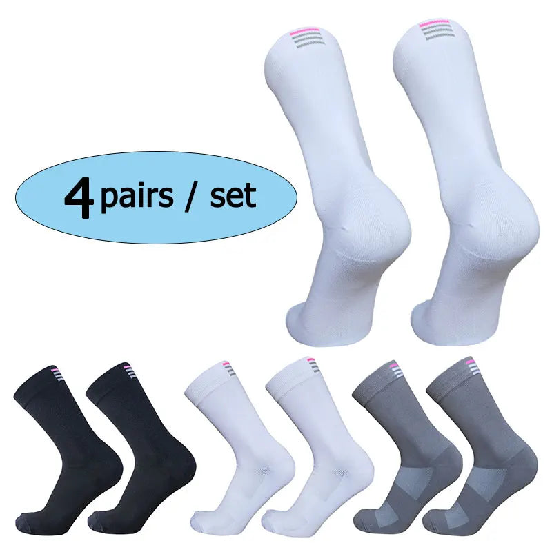 Unisex Mid Length Cycling Socks Four Pairs For Racing