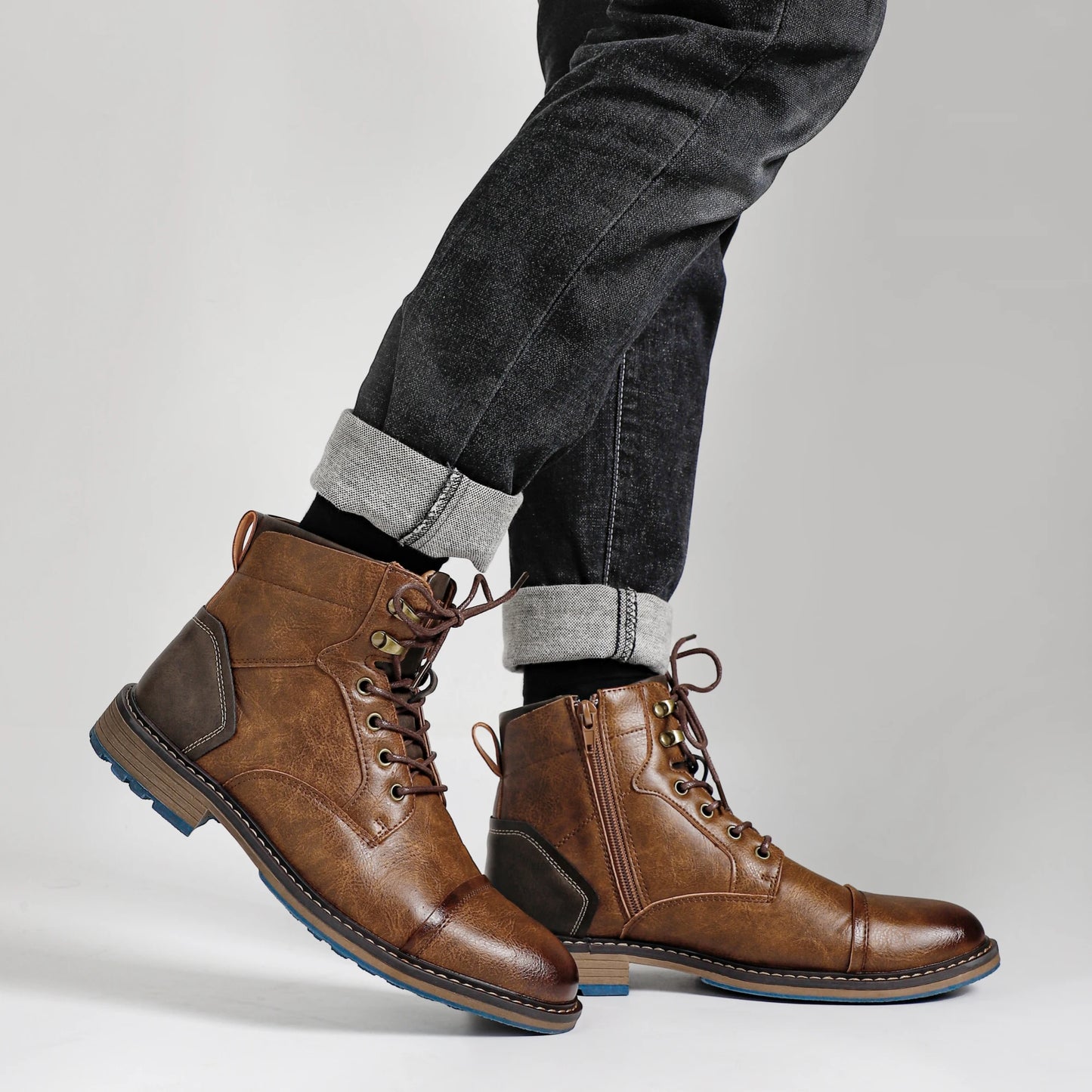 Hecrafted Retro Mens Ankle Boots Leather Comfort Spring Fashion