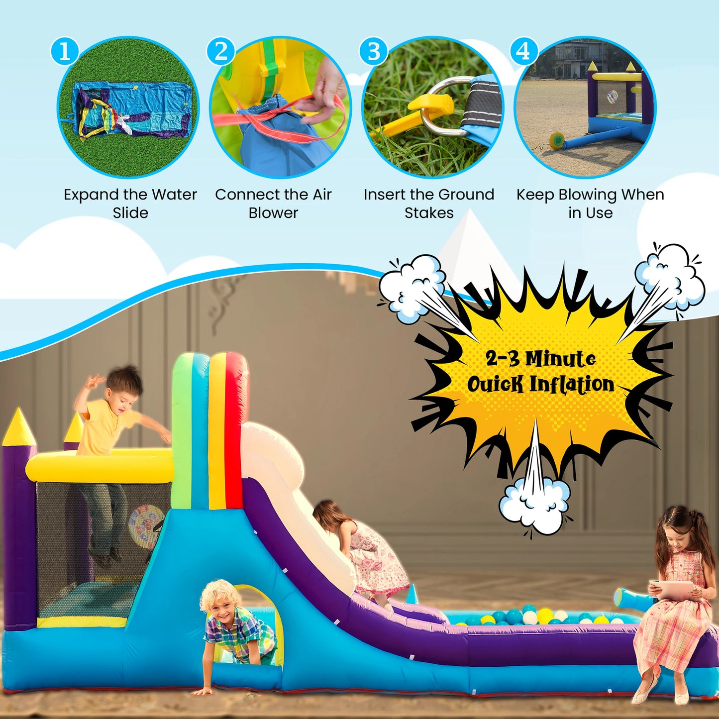 RTS Inflatable Water Slide With Splash Pool For Kids Backyard Party