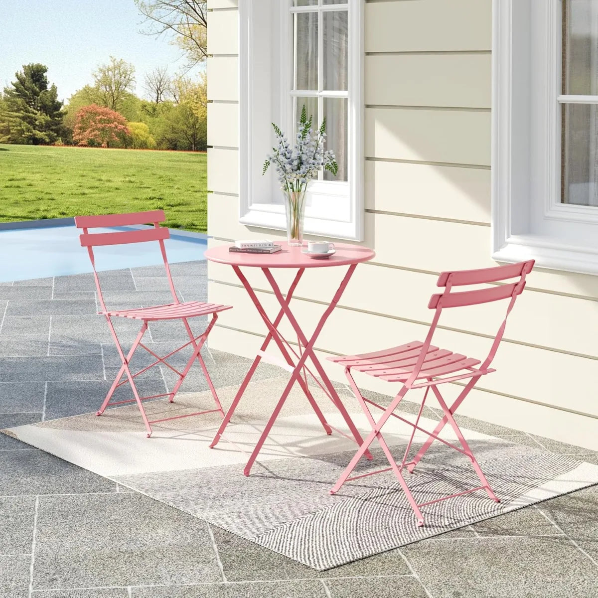 XIUWO 3-Piece Outdoor Folding Bistro Set With Table And Chairs