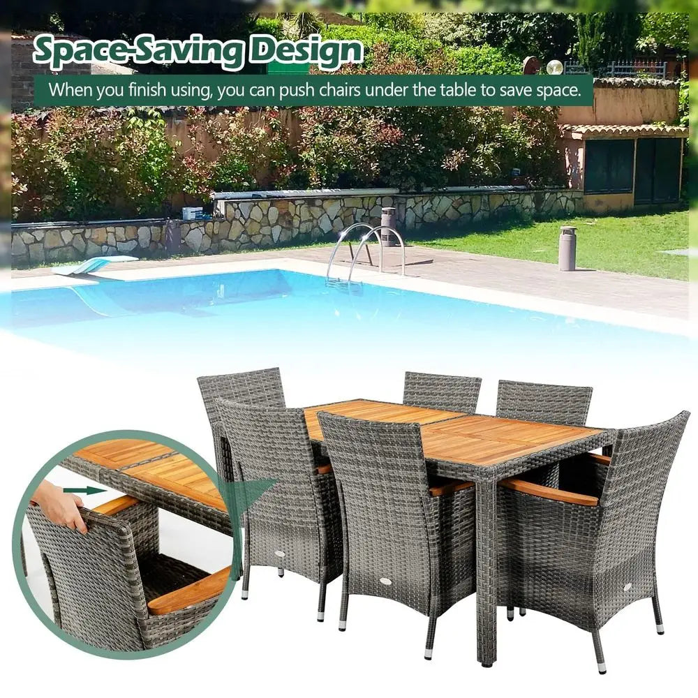 QWC 9 Piece Rattan Outdoor Dining Set With Cushioned Chairs Umbrella