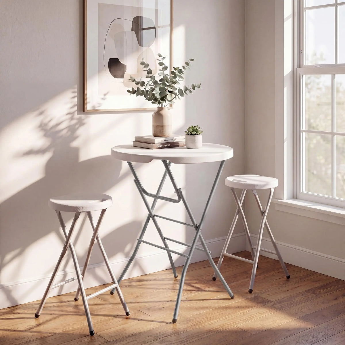 GarveeLife Folding Cocktail Table With Waterproof Top And Steel Frame