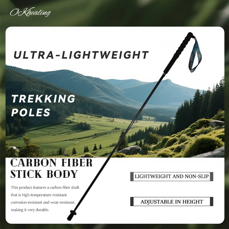 OKHEALING Pure Carbon Fiber Hiking Sticks 2 Pack Telescopic Poles