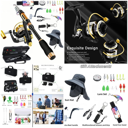 YTYIN Portable Spinning Rod Combo Set With Fluorescent Tip Lures