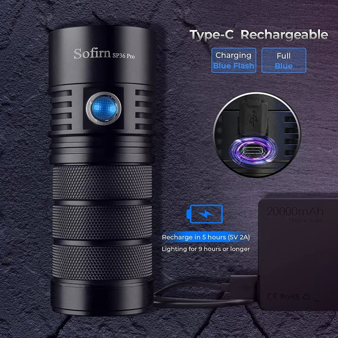 Sofirn SP36 Pro Powerful Rechargeable LED Flashlight for Outdoor Use