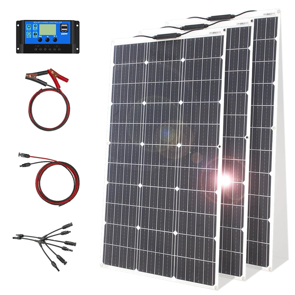 Asunerge 12V Flexible Solar Panel Kit 100W Monocrystalline Waterproof Controller