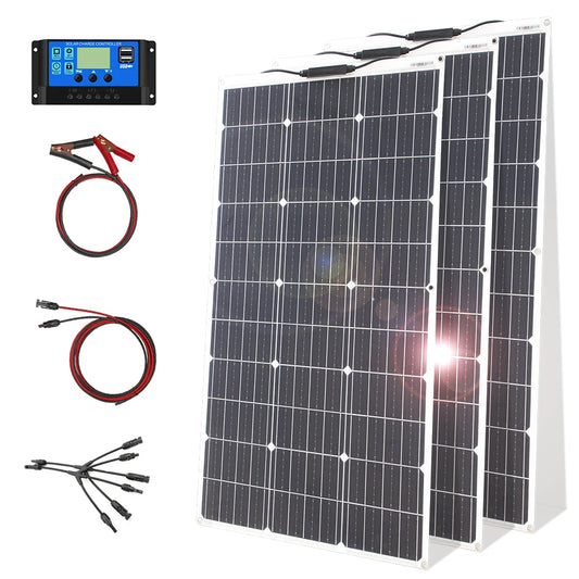 Asunerge 12V Flexible Solar Panel Kit 100W Monocrystalline Waterproof Controller