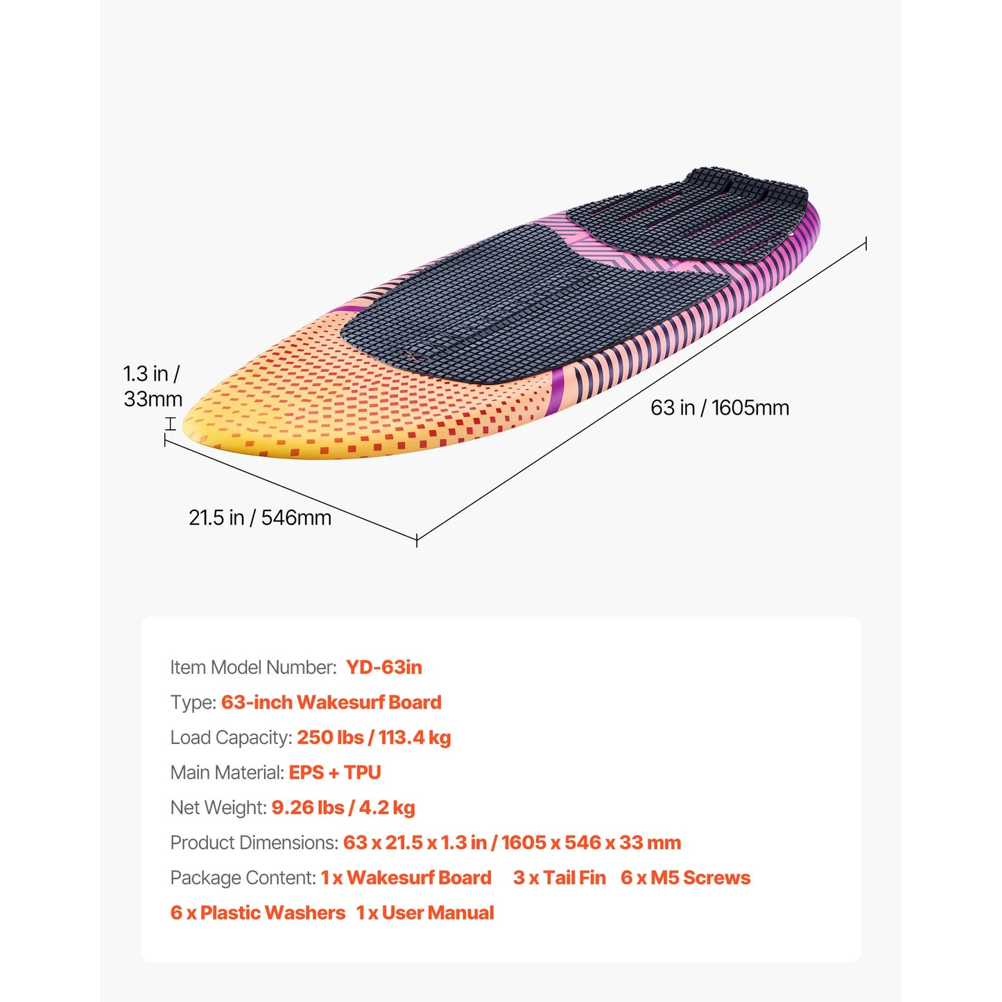 SucceBuy 45 Or 63 Inch Wakesurf Board With Eps Foam Core
