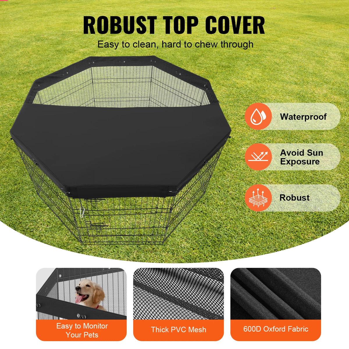 VEVOR Foldable Metal Dog Playpen With Oxford Fabric Top Cover