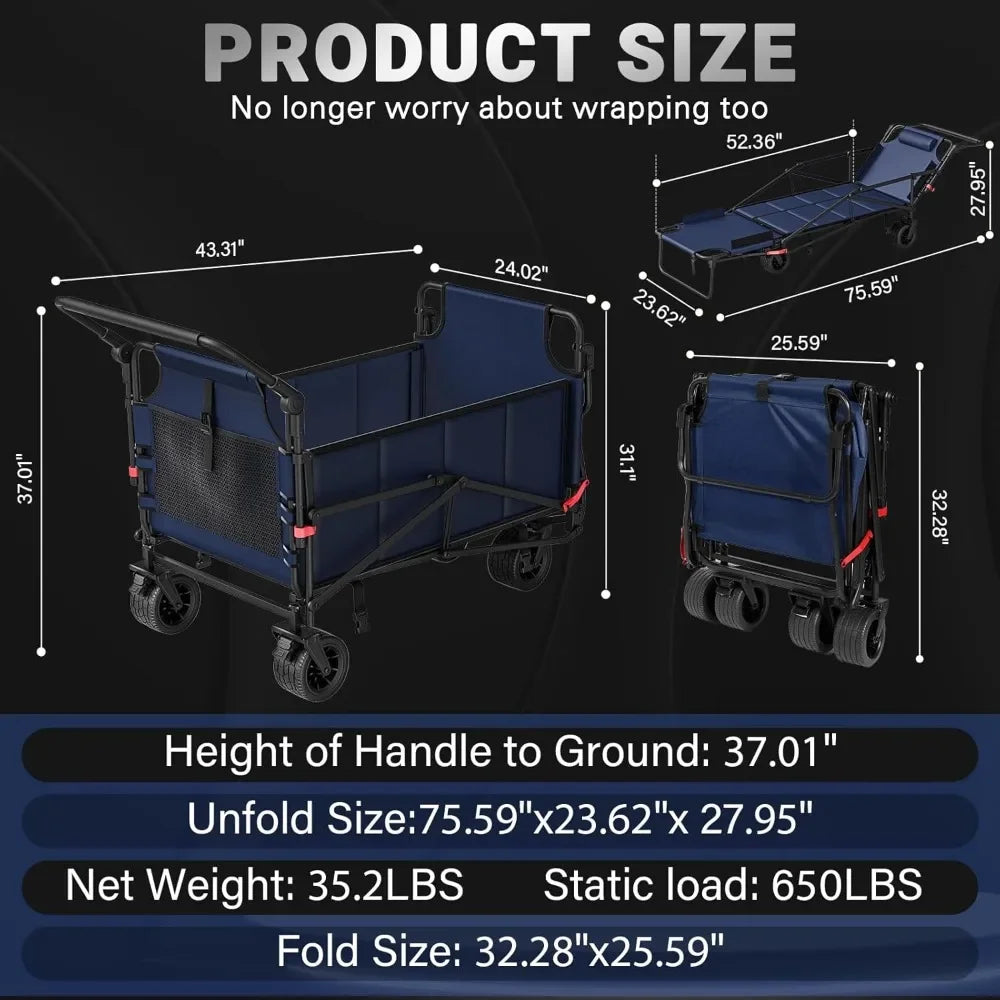 Heavy Duty Folding Wagon Cart 650lb Capacity All Terrain Wheels