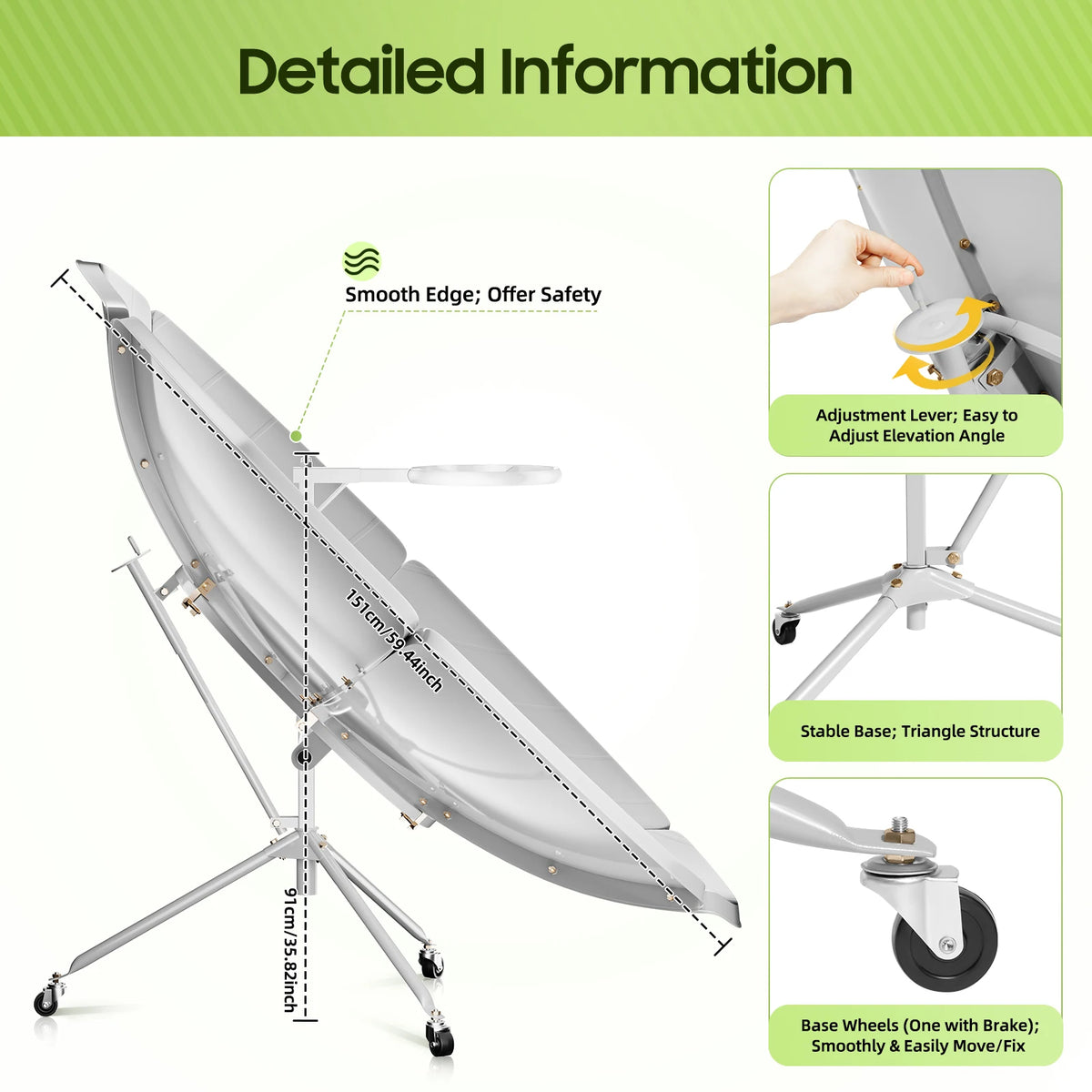 Outdoor Parabolic Solar Cooking Stove With Wheels For Camping