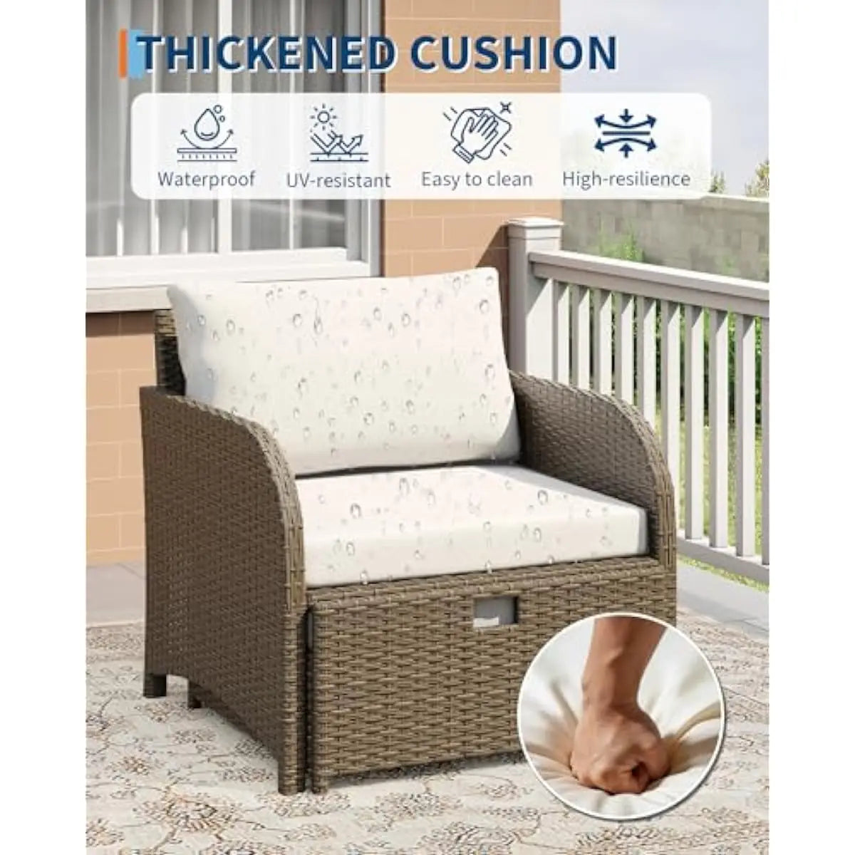 Modern Patio Seating Set With Wicker Frames And Glass Table