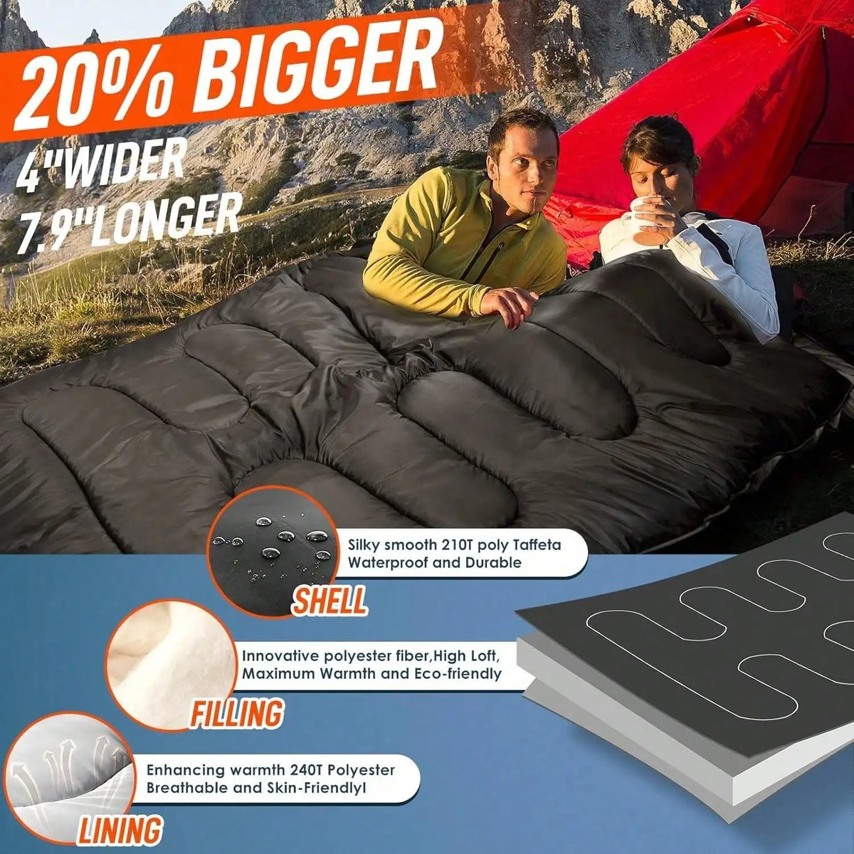 Double Adult Sleeping Bag For Cold Weather Camping And Hiking