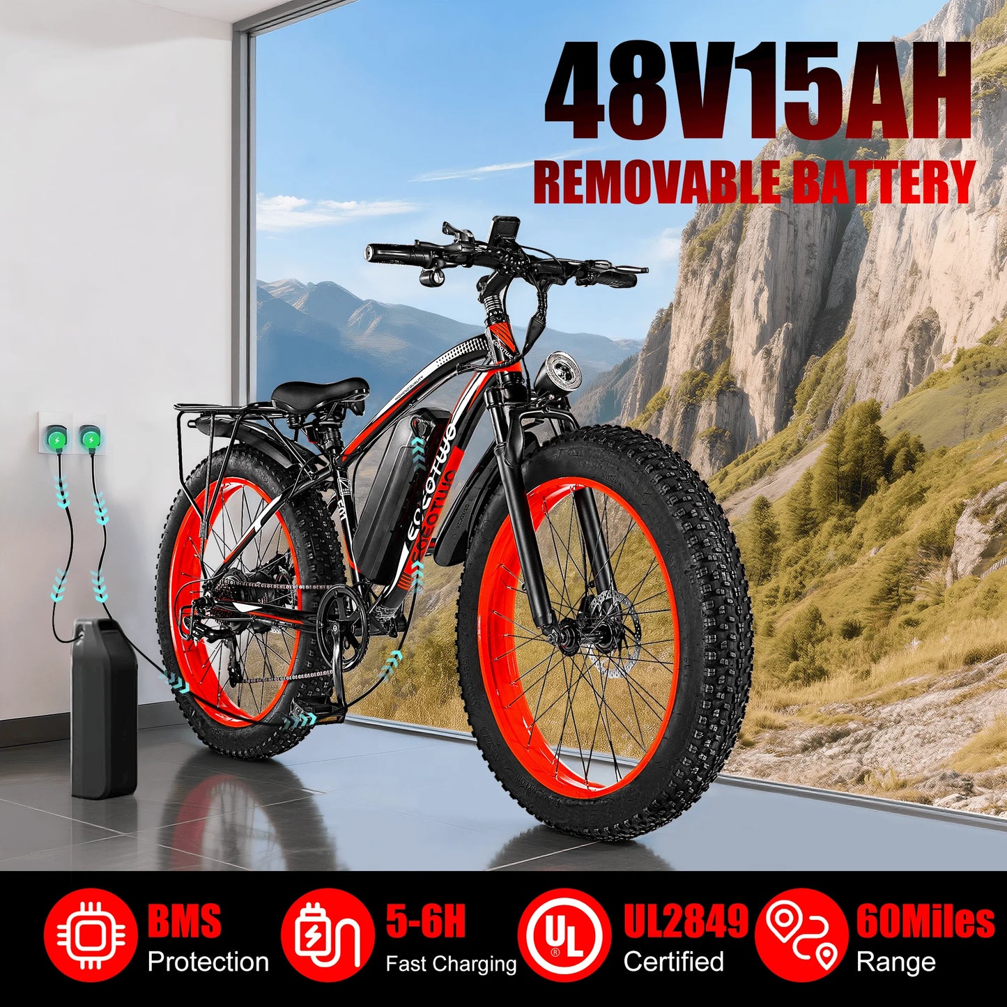 EOEOTWO Electric Mountain Bike 1500W Peak Motor 34MPH