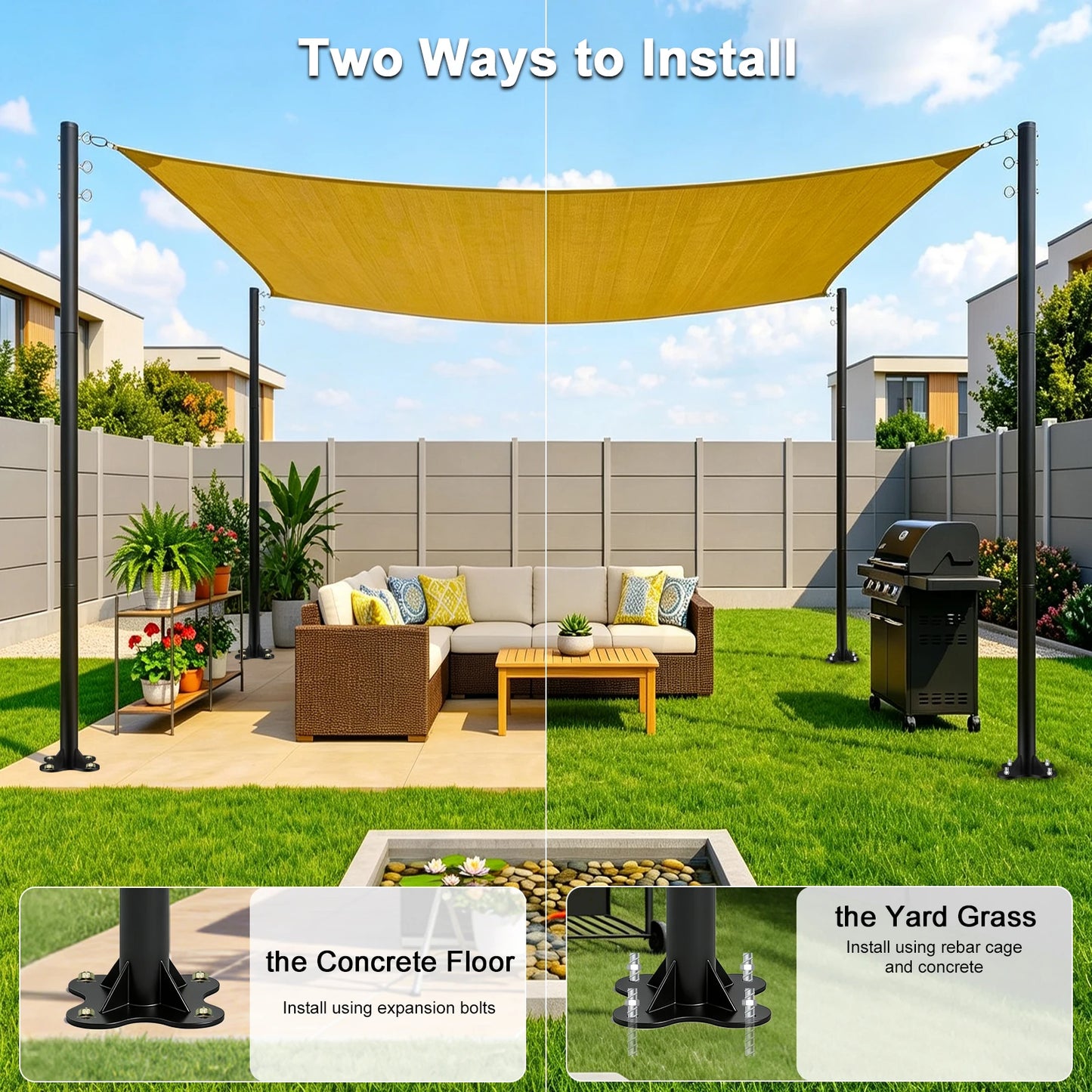 4-Pack Heavy Duty Metal Shade Sail Poles Outdoor Post Kit