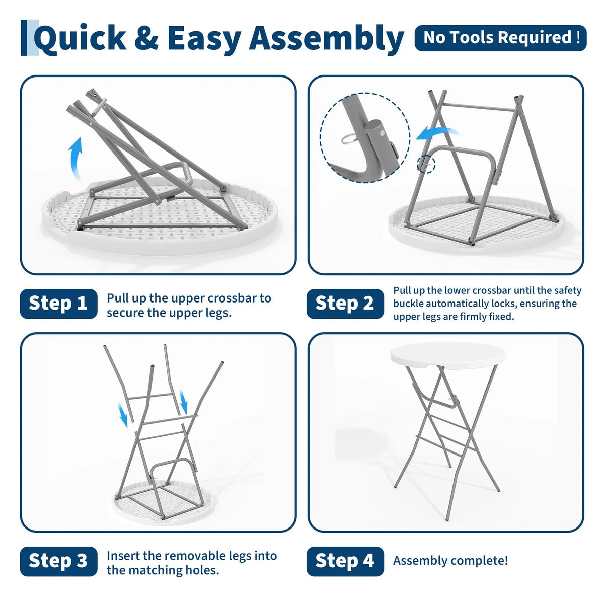 GarveeLife Folding Cocktail Table With Waterproof Top And Steel Frame
