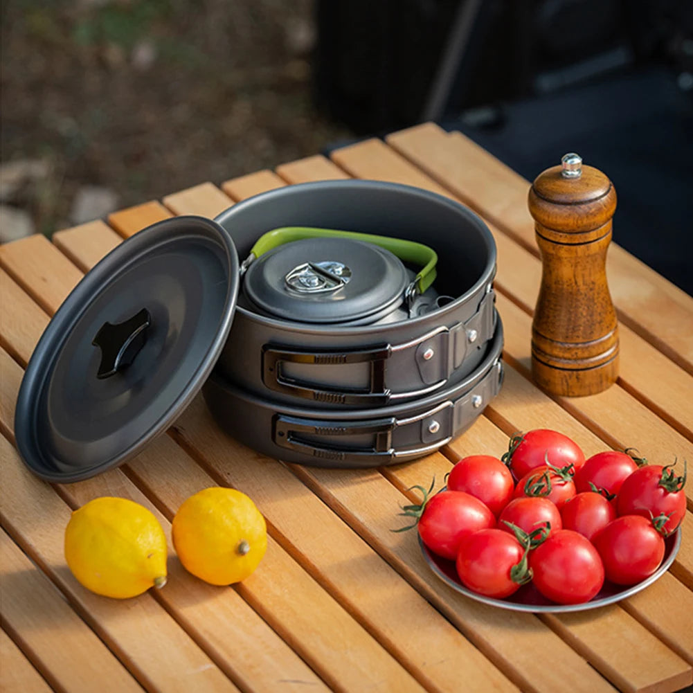 APWIKOGER 3 Piece Camping Cookware Set Portable Pot Pan Kettle