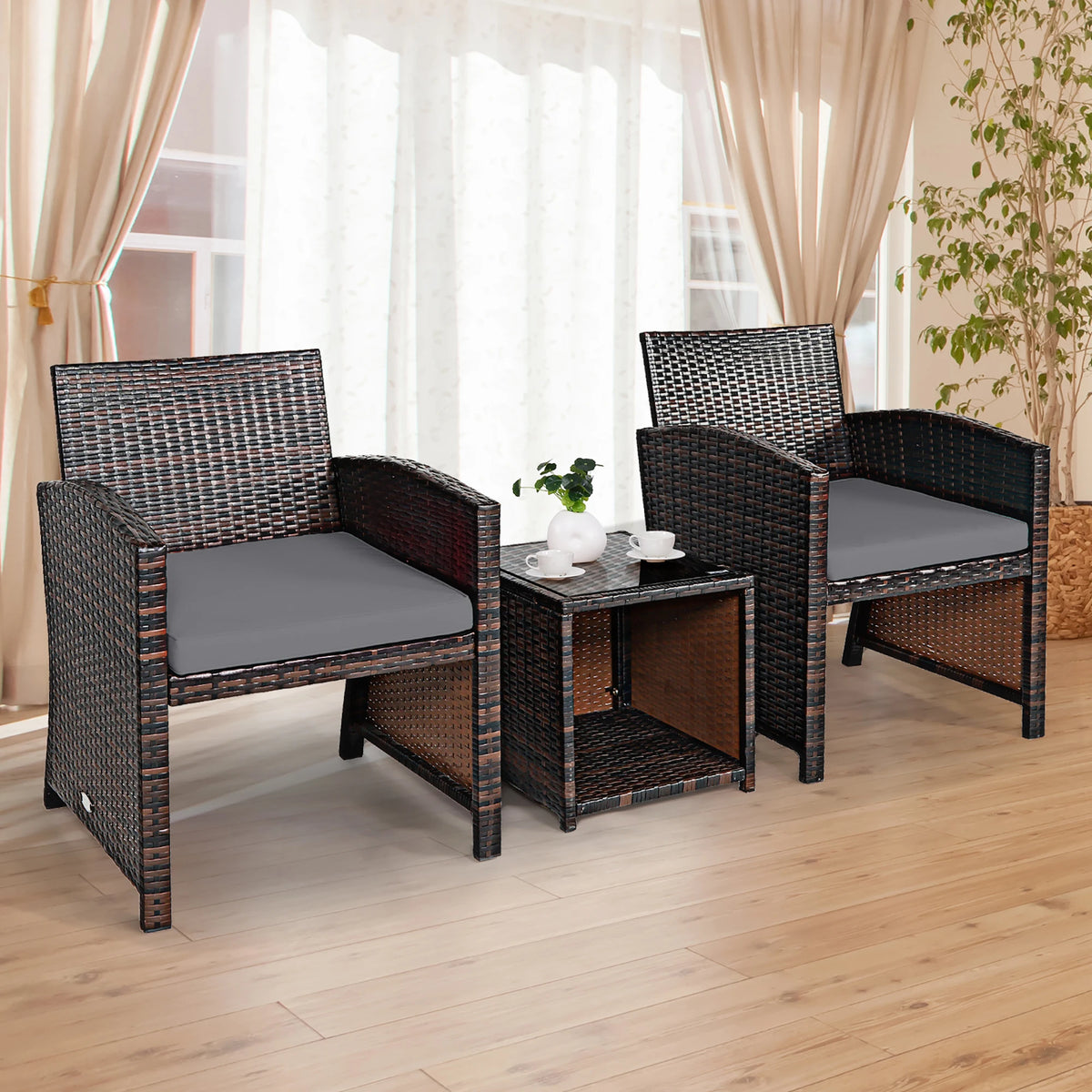 HOMASIS Patio Rattan Wicker Sofa Set With Coffee Table