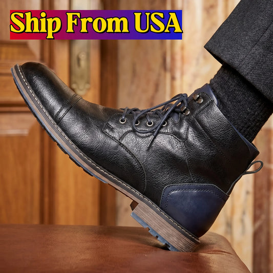 Hecrafted Men's Classic Leather Boots With Zipper Ankle
