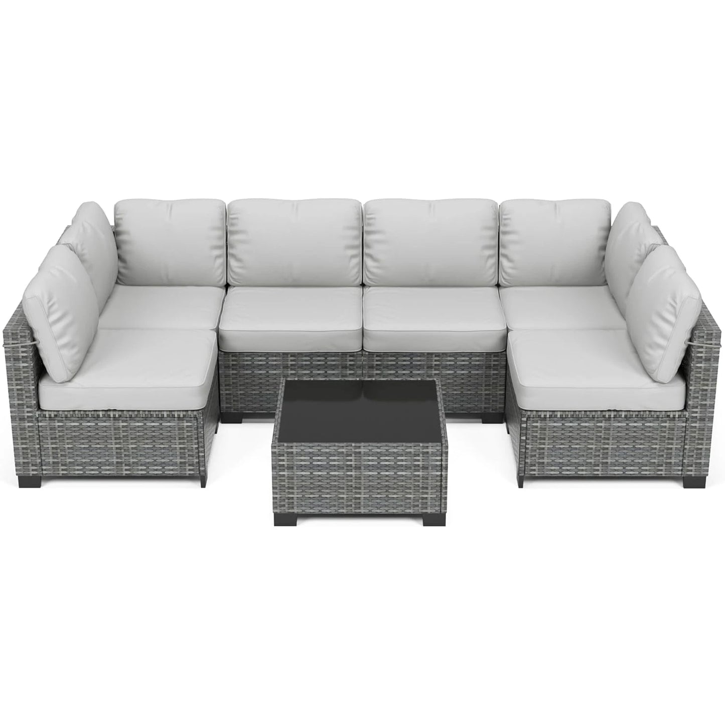HobbyLane 7-Piece Modular Outdoor Furniture Set With PE Rattan