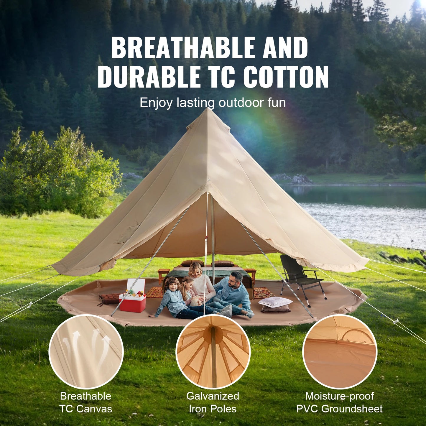 SucceBuy Canvas Bell Tent For Camping 4 Seasons Breathable Shelter