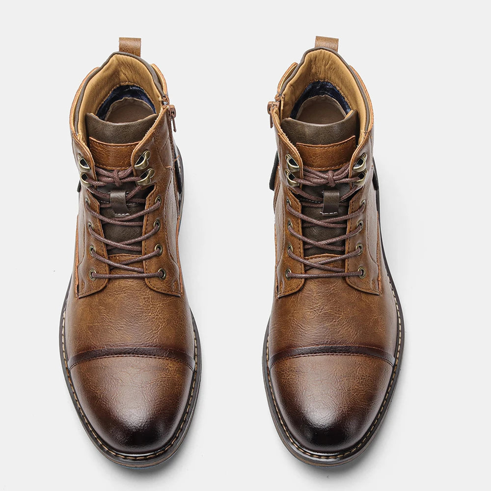 Hecrafted Retro Mens Ankle Boots Leather Comfort Spring Fashion