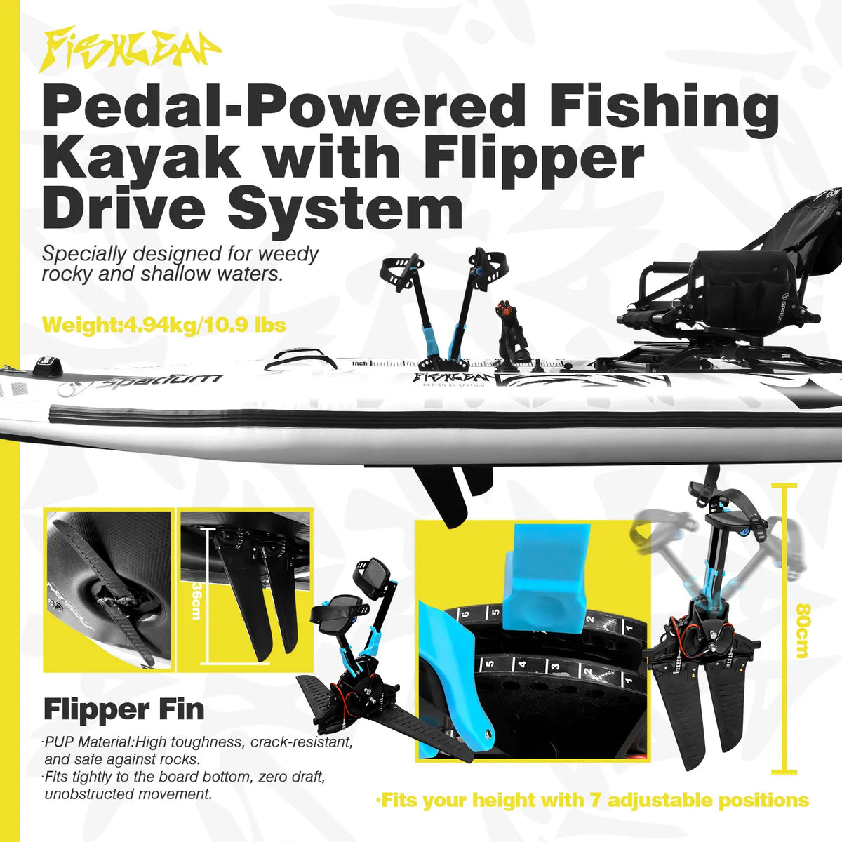 Spatium Inflatable Fishing Kayak With Pedal Drive And Motor