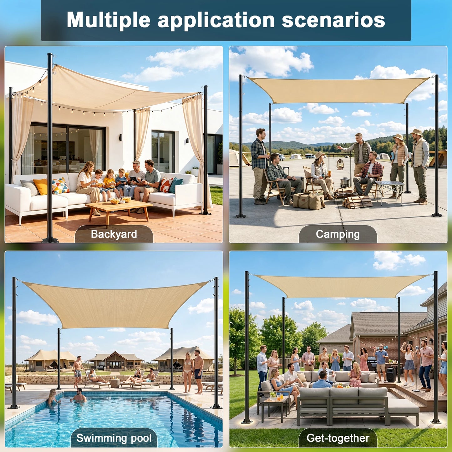 4-Pack Heavy Duty Metal Shade Sail Poles Outdoor Post Kit