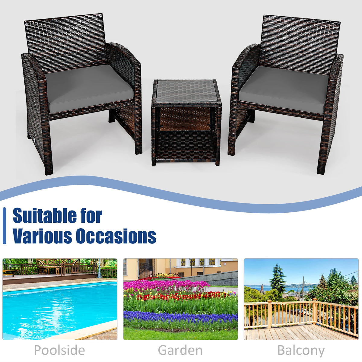 HOMASIS Patio Rattan Wicker Sofa Set With Coffee Table