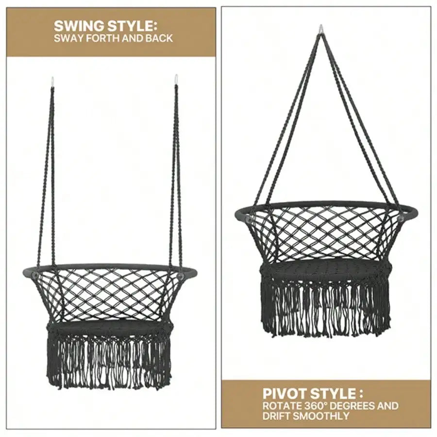Boho Macrame Hanging Swing Chair With Cotton Rope 350 Lbs