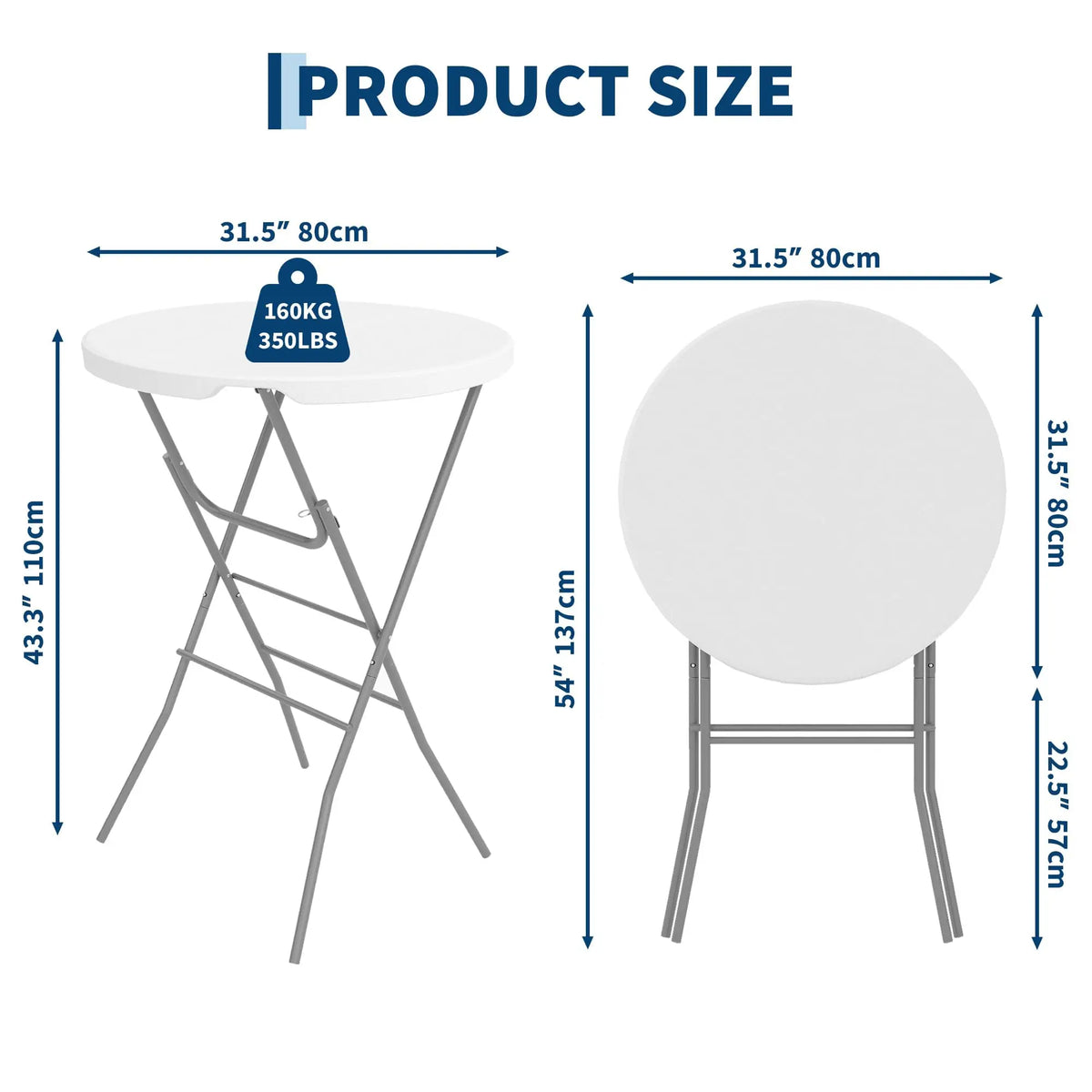 GarveeLife Folding Cocktail Table With Waterproof Top And Steel Frame