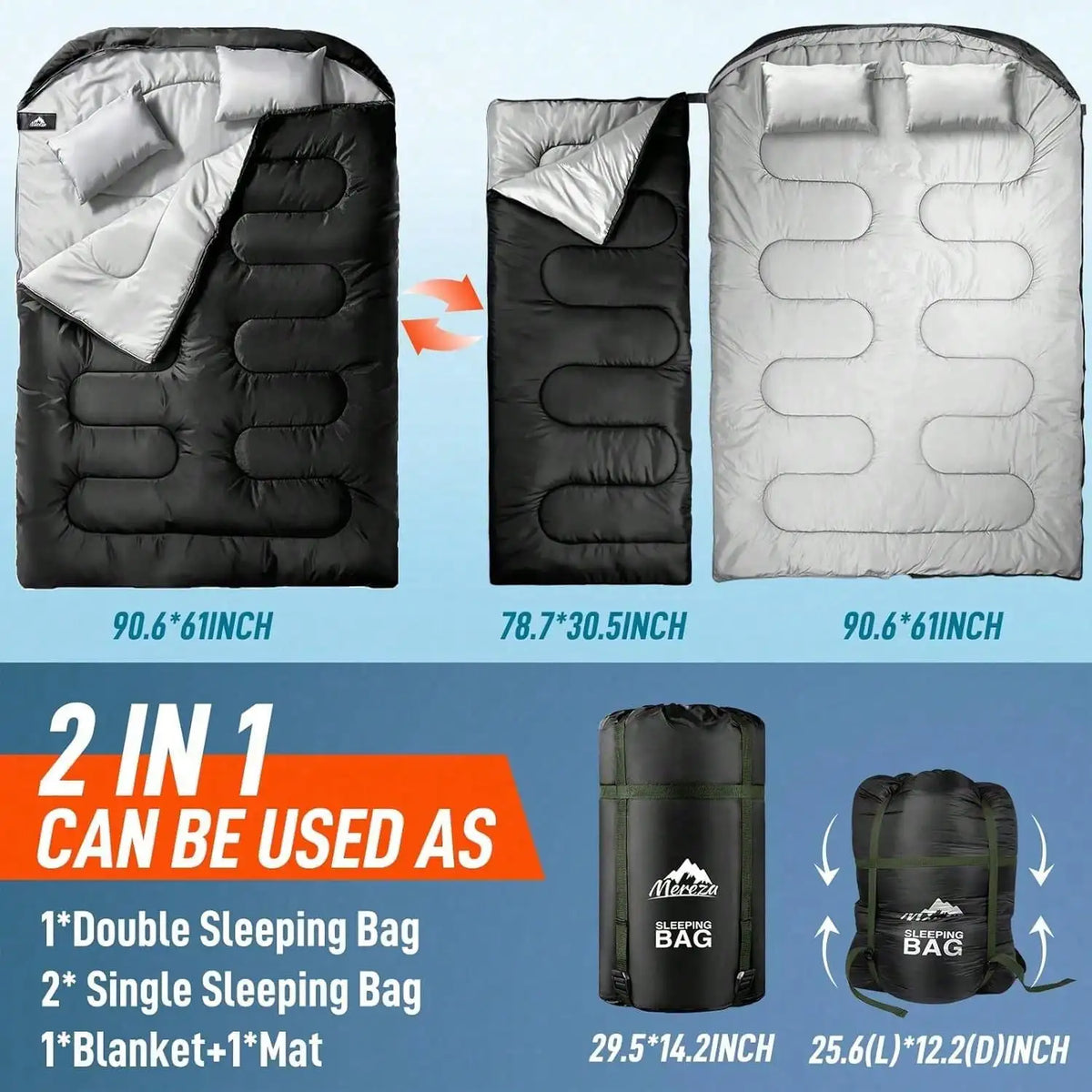 Double Adult Sleeping Bag For Cold Weather Camping And Hiking