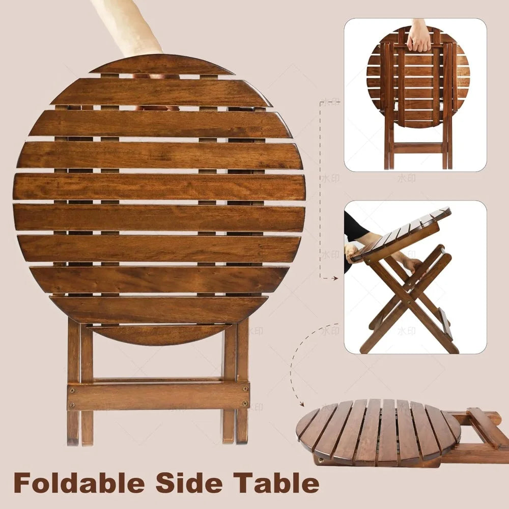 XIUWO Outdoor Round Wood Patio Side Table Folding End Table