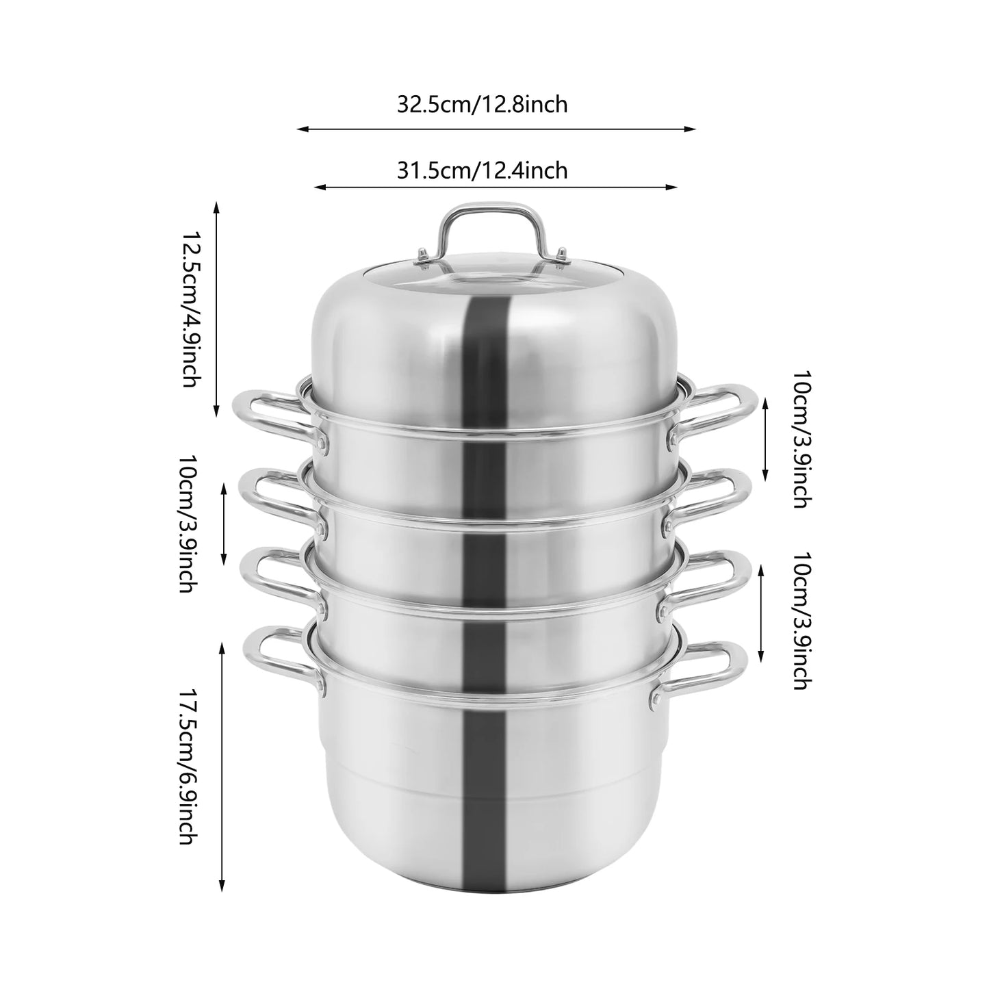 Bymaocar 5 Tier Stainless Steel Steamer Pot With Lid For All Hobs