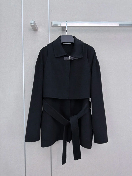Women's Wool Long Sleeve V-Neck Button Top And Lapel Vest