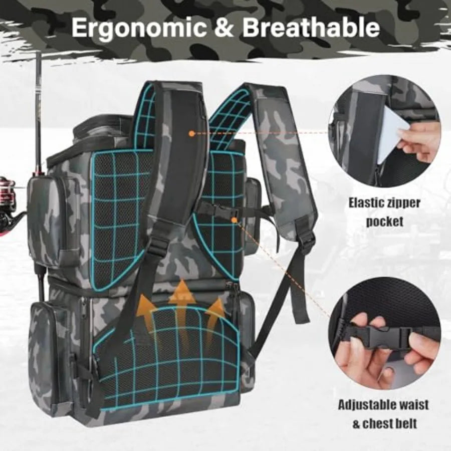 Waterproof Fishing Tackle Backpack With Cooler And Rod Holders