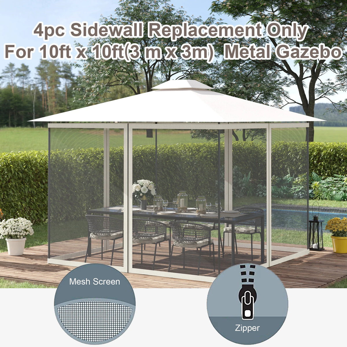 Outsunny Universal Gazebo Replacement Mesh Netting Screen Wall Panels