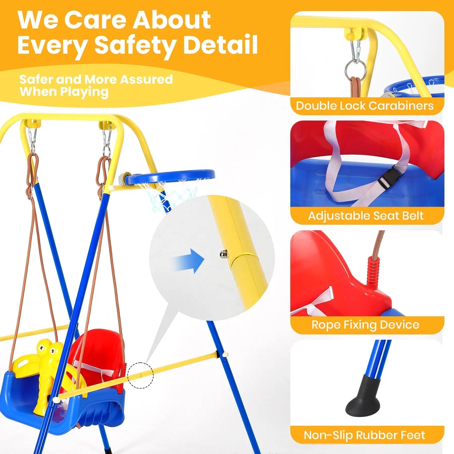 TWISTER.CK 4-in-1 Toddler Swing Set With Basketball Hoop