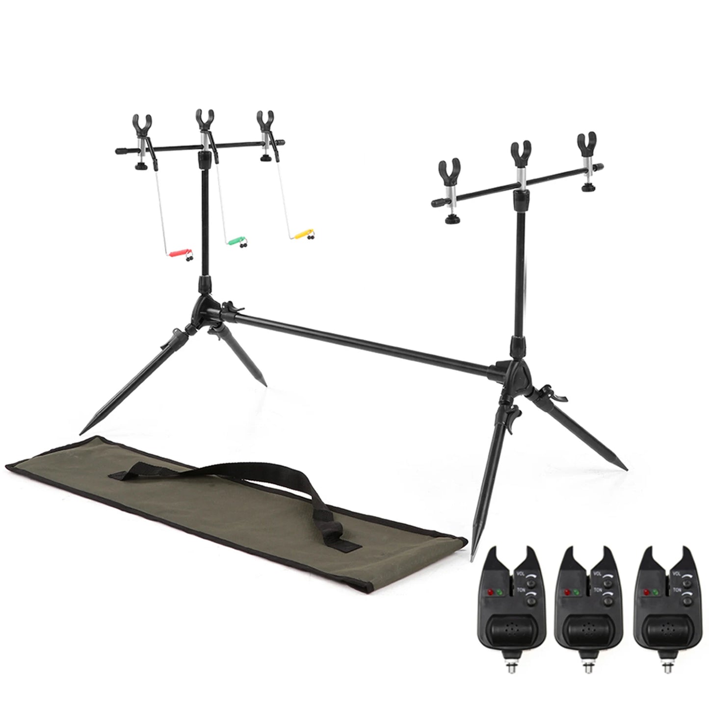 Adjustable Retractable Rod Pod Stand With Bite Alarms Swingers Indicator