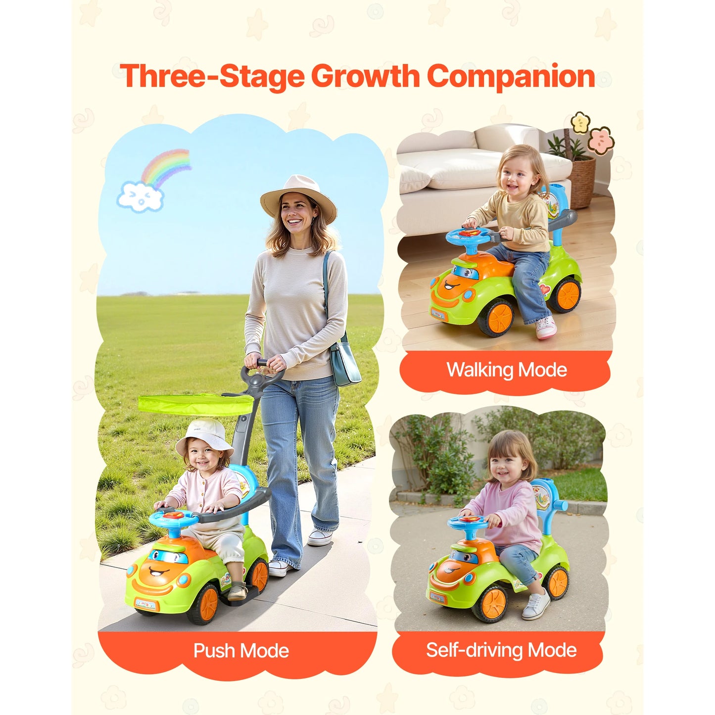 SucceBuy Ride On Push Car With Guardrails And Underseat Storage