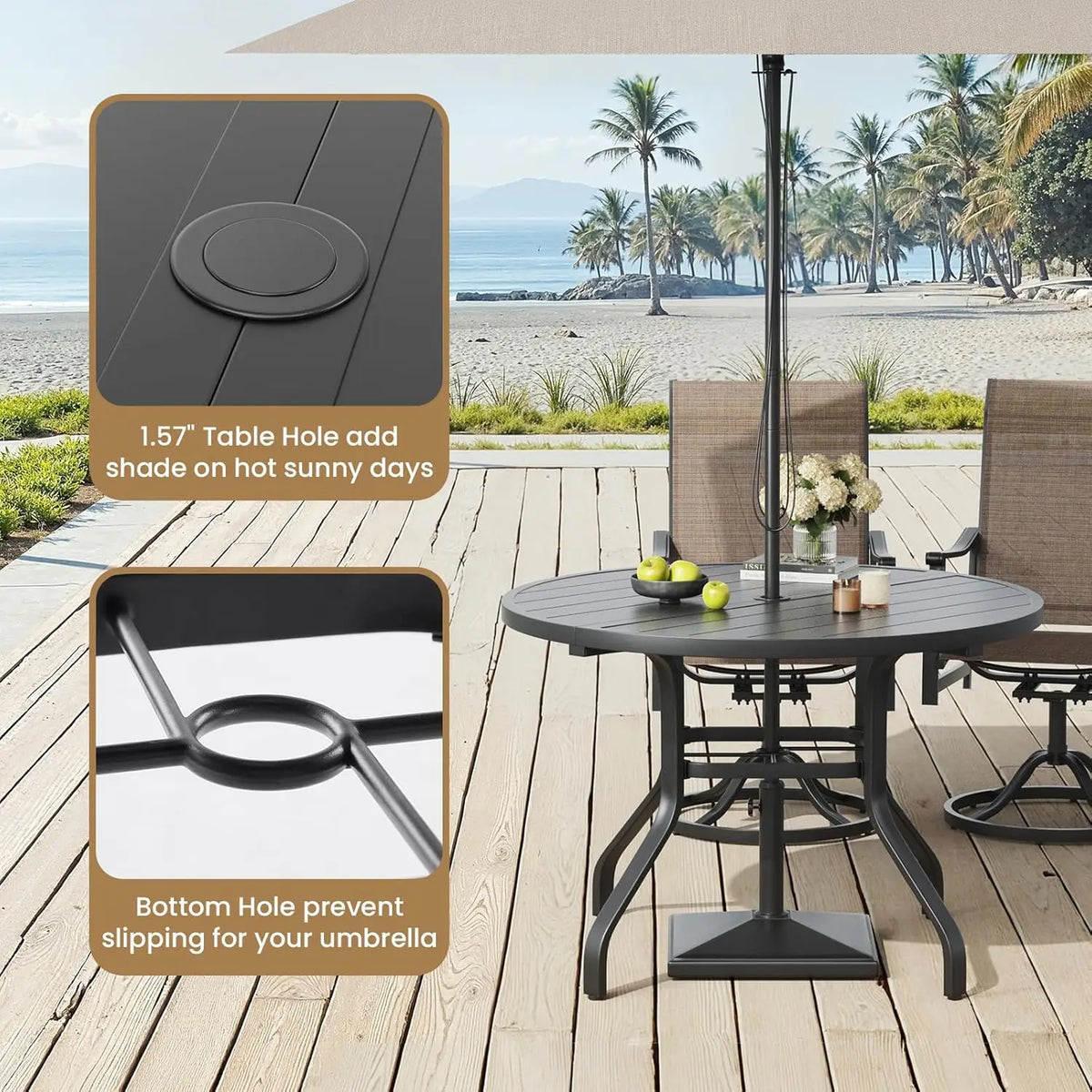 FARINI Outdoor Round Metal Patio Dining Table With Umbrella Hole