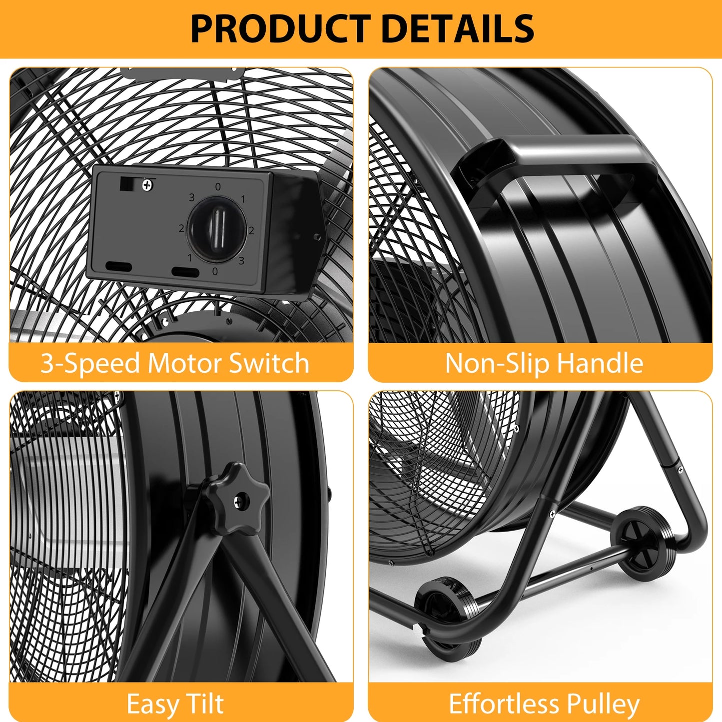 Acekool Industrial Drum Fan High Velocity Floor Fan Three Speed