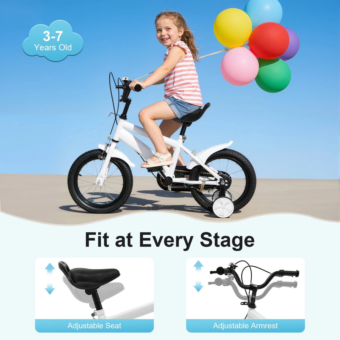 Kids Safe Learning Bicycle With Adjustable Height And Mudguards