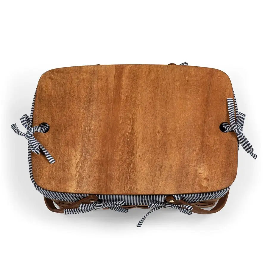 XMSJ Kansas Handwoven Wood Picnic Basket With Tabletop Lid